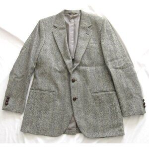 Dark Academia Harris Tweed Sport Coat 44 L Brown Herringbone Wool Jacket Vtg USA